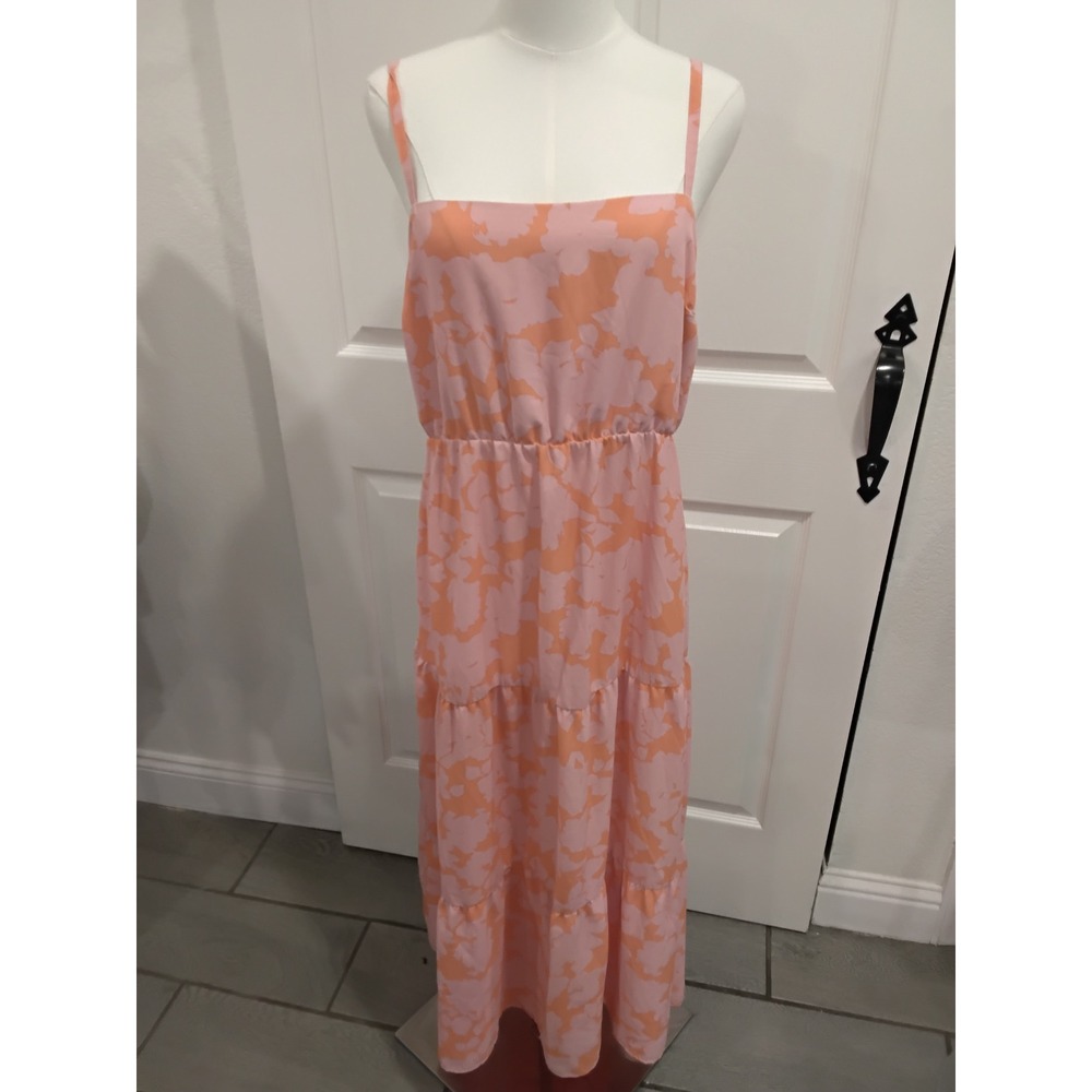 Sanctuary Floral Print Tiered Maxi Dress Pink Orange Spaghetti Strap XL